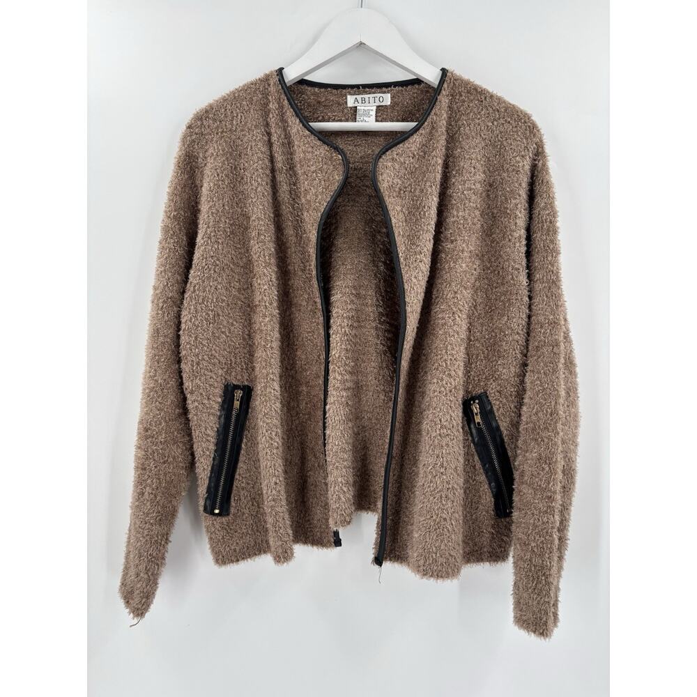 Abito Vintage Jacket Womens Large Brown Faux Fur Zipped Pockets Open Lightweight
